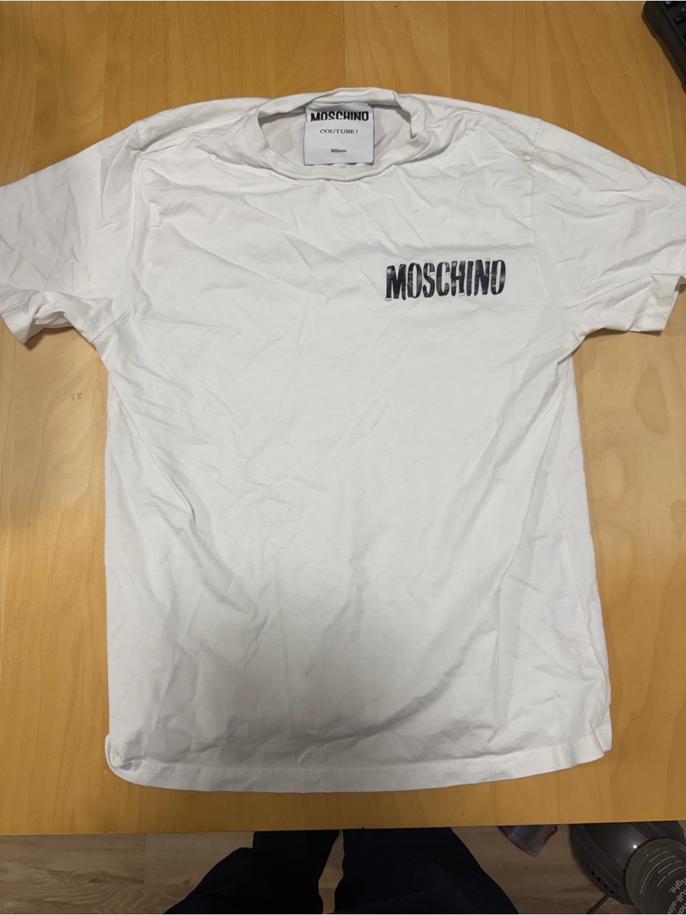 Moschino White Tee with Black Logo Print - Men's